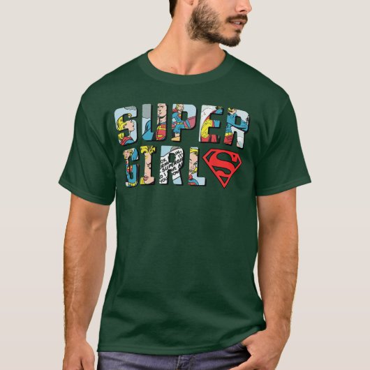 DCスーパーガールロゴコミックストリップ Tシャツ (正面)