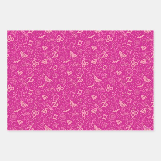 DCヒーローすごいガールズピンクのアイコンパターン ラッピングペーパーシート (正面)