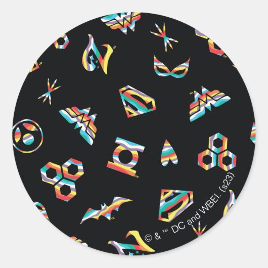 DCヒーローすごいガールズレインボーアイコンパターン ラウンドシール (正面)