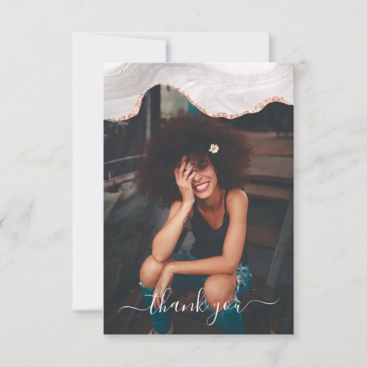 DCホワイト&バラ金ゴールドブラックフォグラアゲートモノグラム サンキューカード (正面)