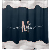 DCホワイト&バラ金ゴールドブラックフォグラアゲートモノグラム シャワーカーテン (正面)