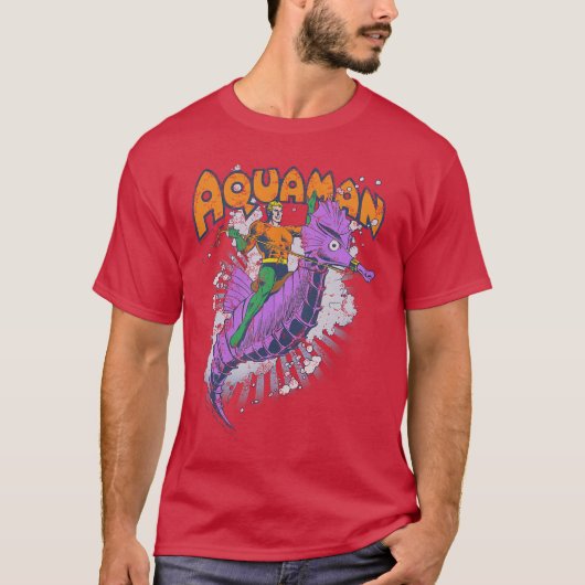 DC Comics Aquaman Ride Free UniseAdults Blue Small Tシャツ (正面)
