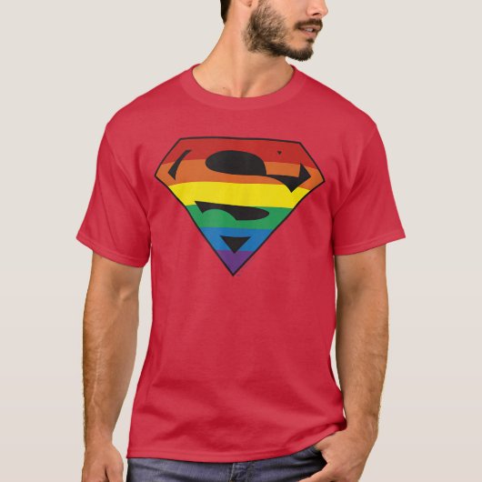 DC Comics Pride Superman Rainbow Logoankop Small v Tシャツ (正面)