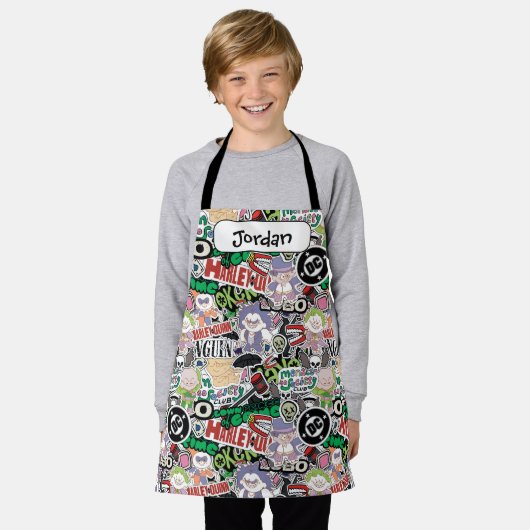 DC Super-Villains Cartoon Pattern エプロン (着用した状態)