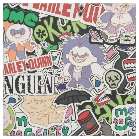 DC Super-Villains Cartoon Pattern ファブリック (見本)