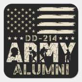 DD-214陸軍同窓生軍隊米国国旗の退役軍人 スクエアシール (正面)