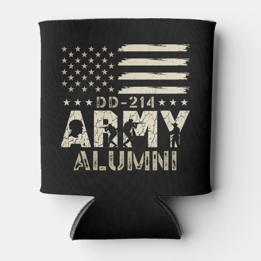 DD-214陸軍同窓生軍隊米国国旗の退役軍人 缶クーラー (正面)