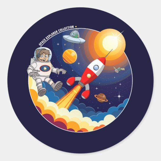 De astronaut en de rode raket in de ruimte. ラウンドシール (正面)