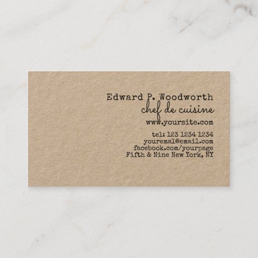 de Cuisine Rustic粋なMinimalist Chef 名刺 (裏面)