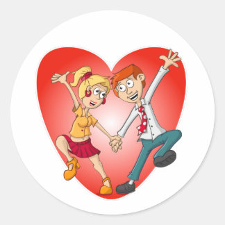 De dansende man en vrouw voor het Valentijn hart. ラウンドシール