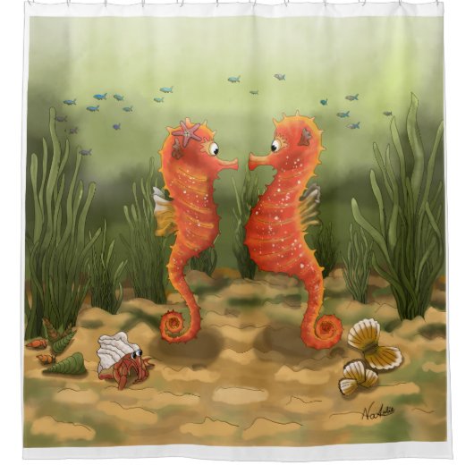 DE Duschvorhang Seepferdchen シャワーカーテン (正面)