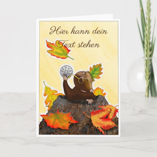 DE/GB Gefaltete Grußkarte Maulwurf im Herbst カード (正面)