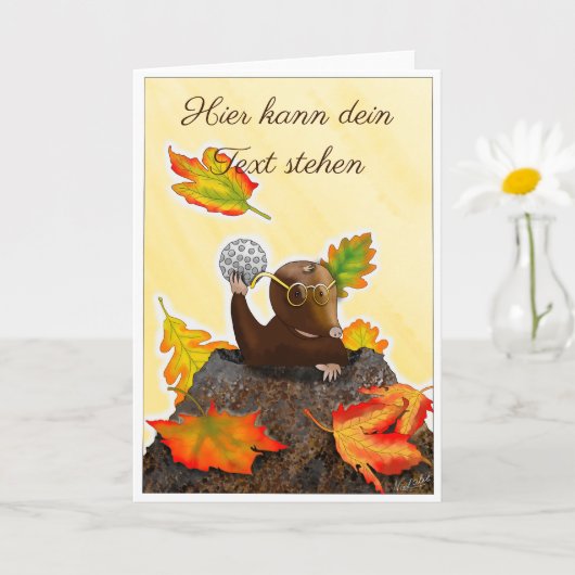 DE/GB Gefaltete Grußkarte Maulwurf im Herbst カード (小さな植物)