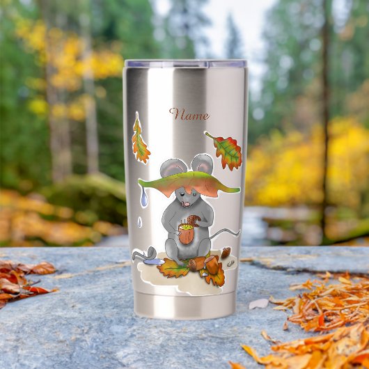 DE/GB Thermobecher/Thermal mug Herbst/Fall Maus 保温保冷タンブラー (アウトドア (回転後))