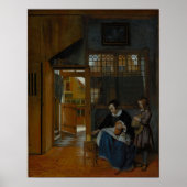 De Hooch – 女性がパンとバターを準備… ポスター (正面)