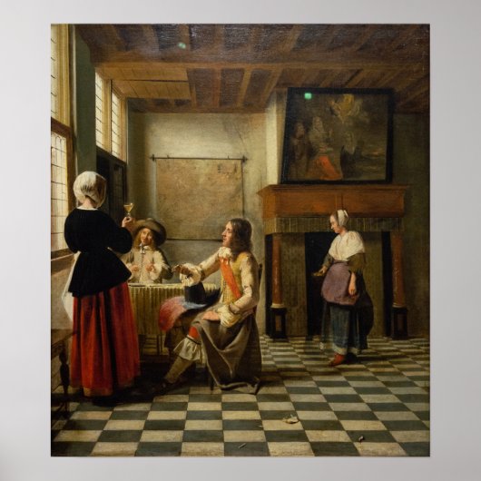 De Hooch – 男性2人と飲む女性1658 ポスター (正面)