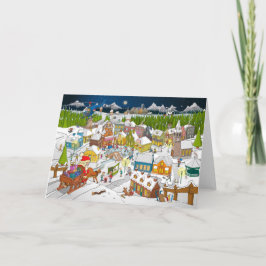 De kerstman ariveert in het kerstdorp サンキューカード