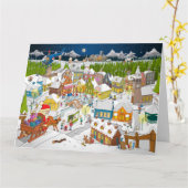 De kerstman arriveert in het dorp カード (黄色い花)