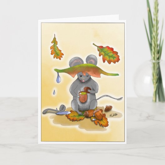 DE Klappkarte Herbst Maus mit Blätter カード (正面)