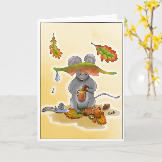 DE Klappkarte Herbst Maus mit Blätter カード (黄色い花)