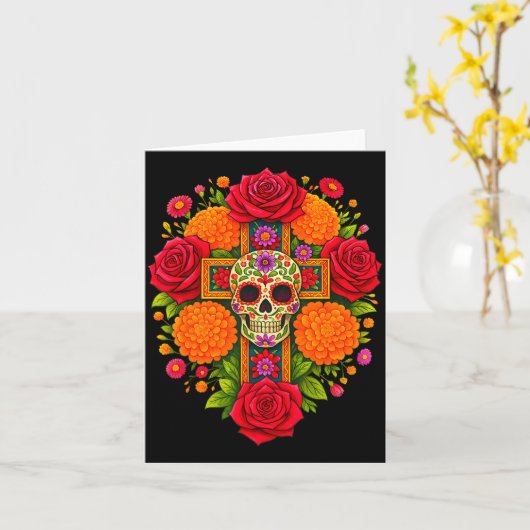 De Los Muertos Day Of The Dead Sugar Skull Christi カード (黄色い花)