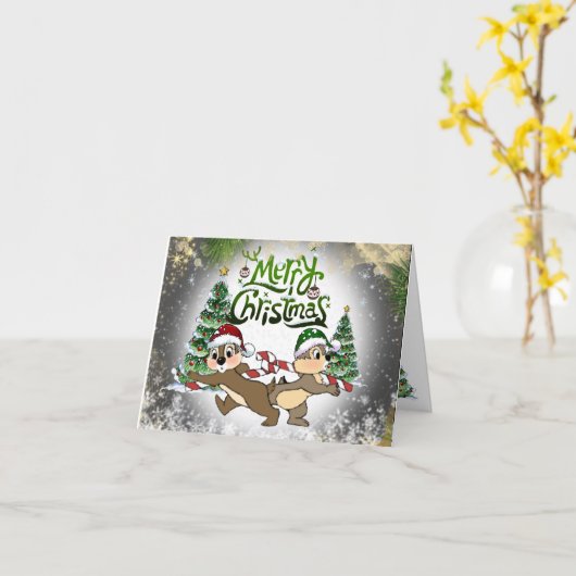 de Navidad con ardillas divertidas カード (黄色い花)