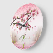 de primavera con rosas y flores ラージ壁時計 (傾斜)