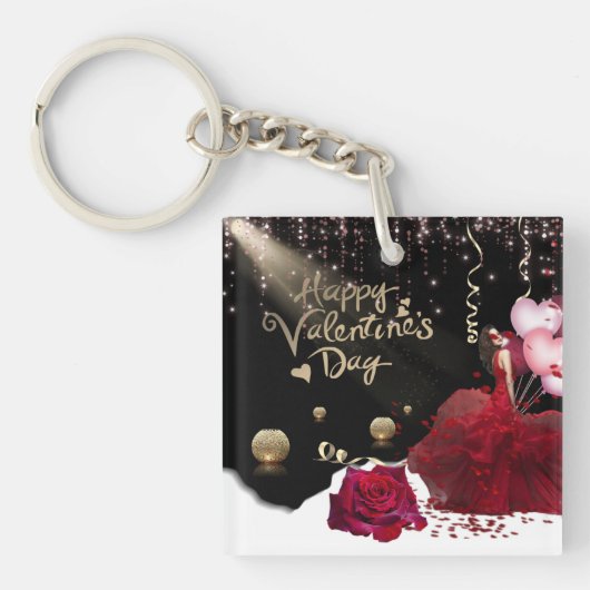 de san Valentín con rosa de mujer キーホルダー (正面)