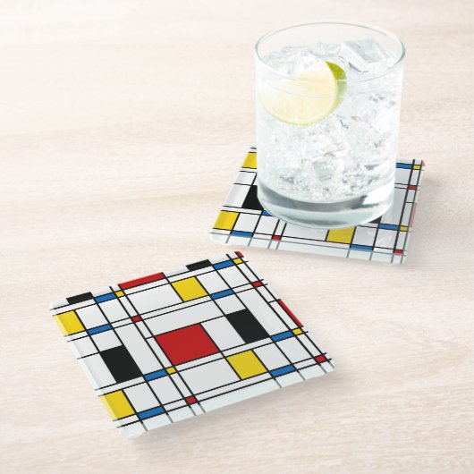 De Stijl Pattern ガラスコースター (アングル)