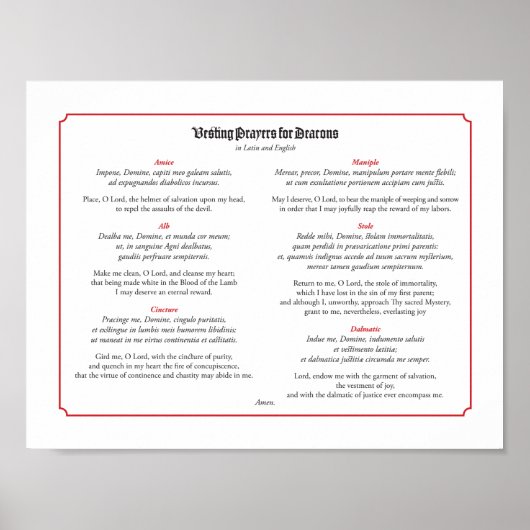 Deaconsの祈りの言葉をラテン語と英語で投票する ポスター (正面)