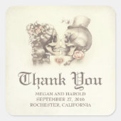 Dead and Niceスカルカップル結婚の感謝 スクエアシール (正面)