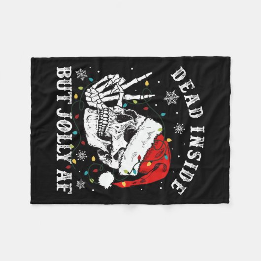 Dead Inside But Afスケルトンすてきサンタクリスマス フリースブランケット (正面(横))