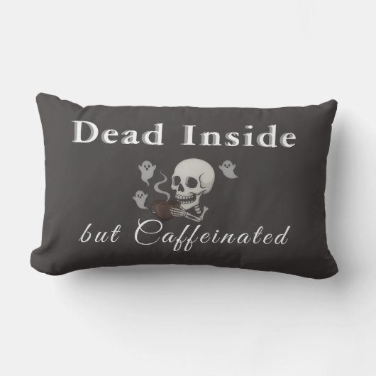 Dead Inside But Caffeinated – Halloween Pillow ランバークッション (正面)