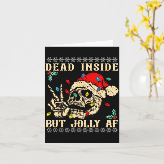Dead Inside But Jolly Af Funny Skeleton Santa Hat  カード (黄色い花)