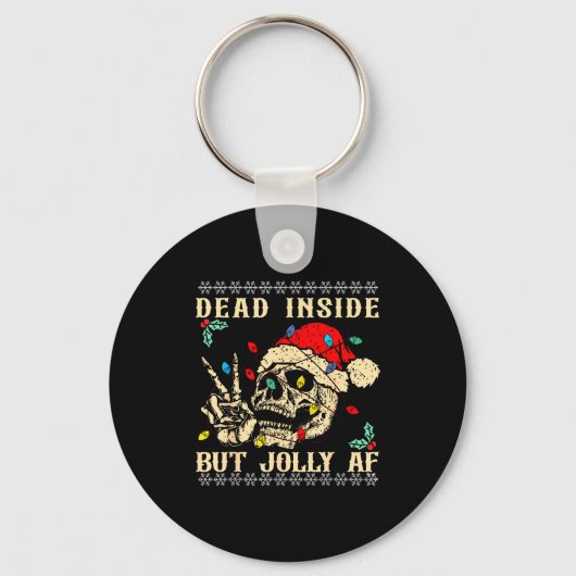Dead Inside But Jolly Af Funny Skeleton Santa Hat  キーホルダー (正面)