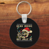Dead Inside But Jolly Af Funny Skeleton Santa Hat  キーホルダー (正面)