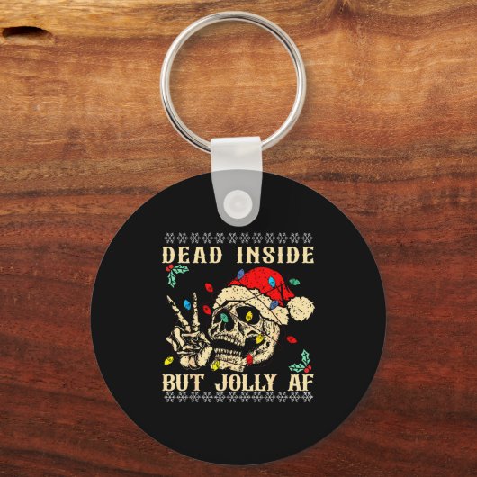 Dead Inside But Jolly Af Funny Skeleton Santa Hat  キーホルダー (正面)
