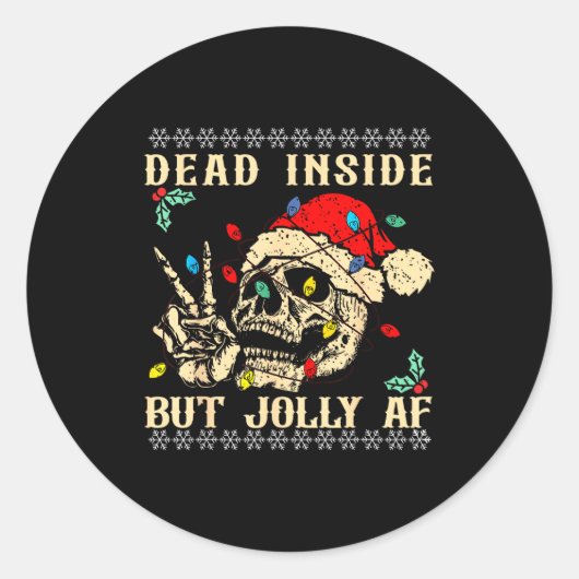 Dead Inside But Jolly Af Funny Skeleton Santa Hat ラウンドシール (正面)