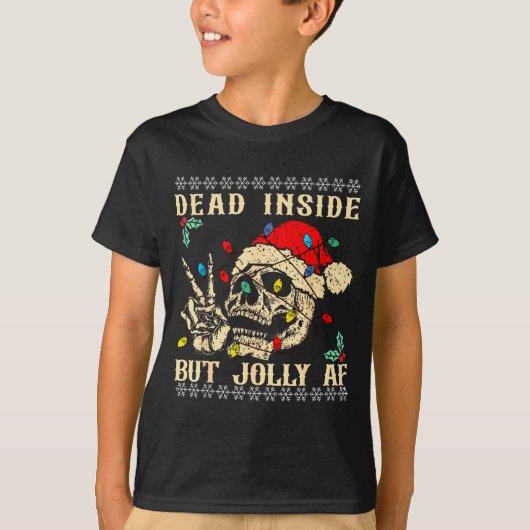 Dead Inside But Jolly Af Funny Skeleton Santa Hat  Tシャツ (正面)