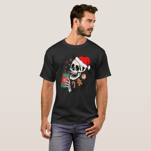 Dead Inside But Jolly AF Skeleton Santa Hat Chris Tシャツ (正面フル)