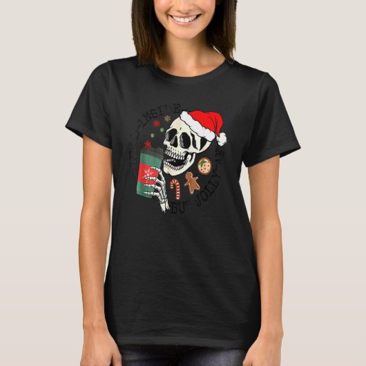 Dead Inside But Jolly AF Skeleton Santa Hat Chris Tシャツ (正面)