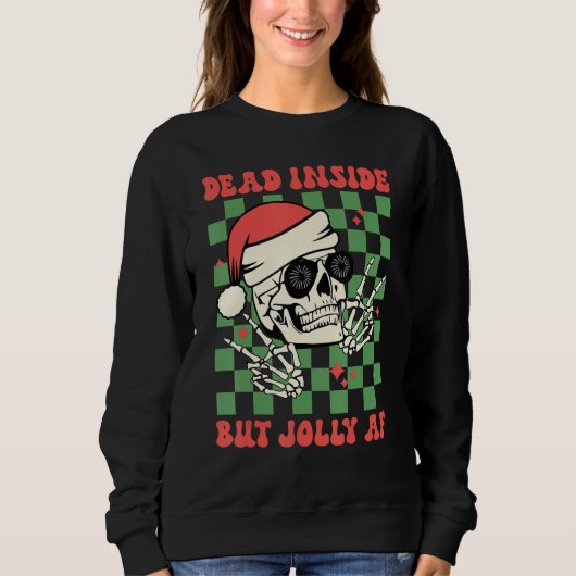 Dead Inside But Jolly AF Skull Santa Hat Christma スウェットシャツ (正面)
