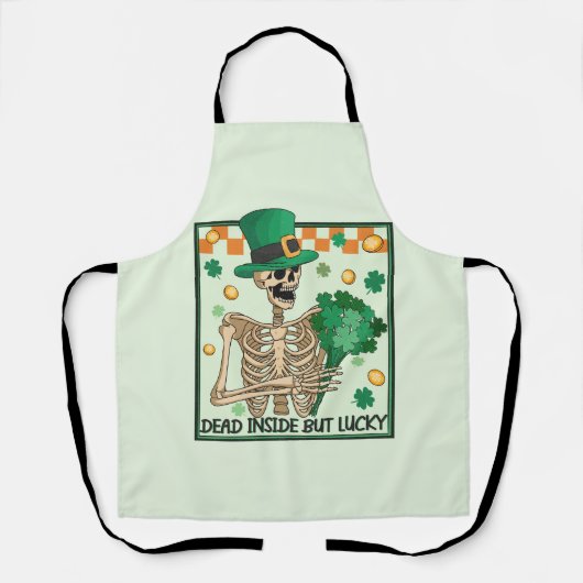 Dead Inside But Lucky - Skeleton Leprechaun エプロン (正面)