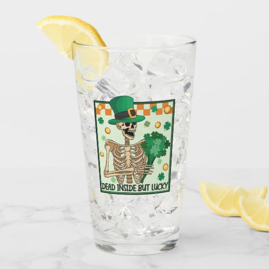 Dead Inside But Lucky - Skeleton Leprechaun タンブラーグラス (アイス正面)