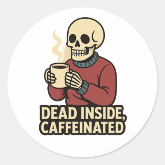 Dead Inside Caffeinated – Coffee Skeleton Sticker ラウンドシール