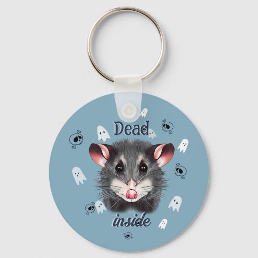 Dead Inside Opossum Keychain Spooky Ghost & Skull キーホルダー (正面)