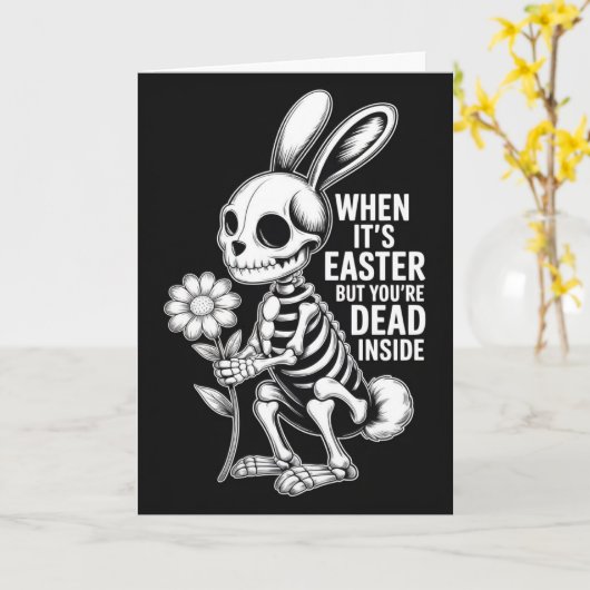 Dead Inside Skeleton Bunny Funny Easter Card カード (黄色い花)