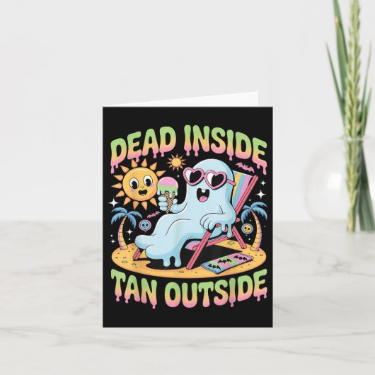 Dead Inside Tan Outside Funny Ghost Summerween  カード (正面)