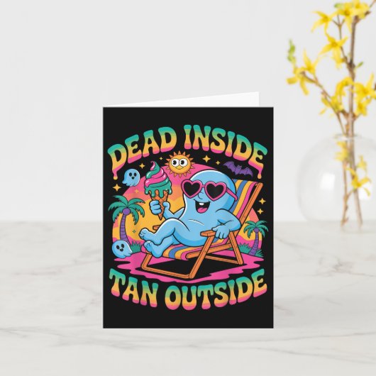 Dead Inside Tan Outside Funny Ghost Summerween  カード (黄色い花)