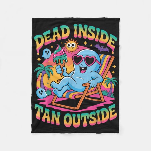 Dead Inside Tan Outside Funny Ghost Summerween  フリースブランケット (正面)